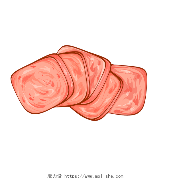 手绘插画火锅食材午餐肉插画肉类食材素材